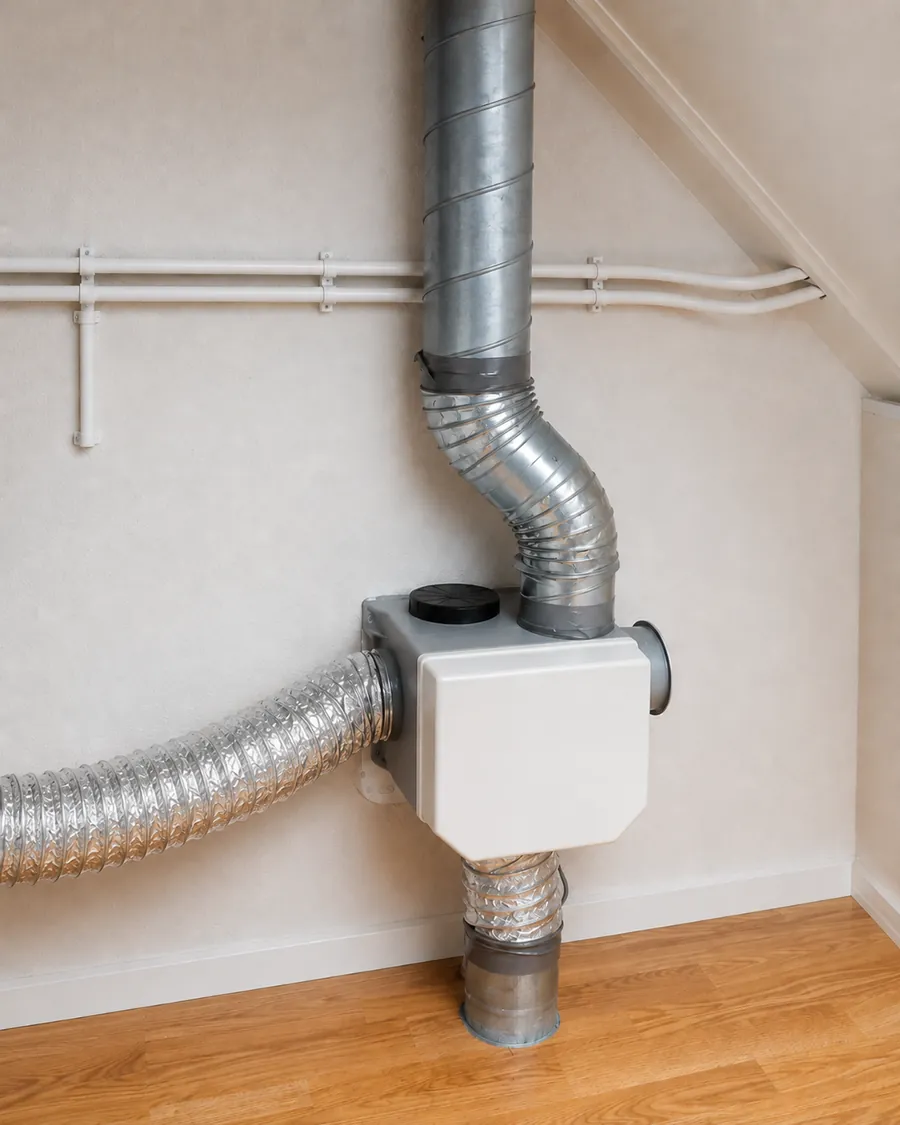 Compacte mechanische ventilatiebox met aangesloten luchtkanalen